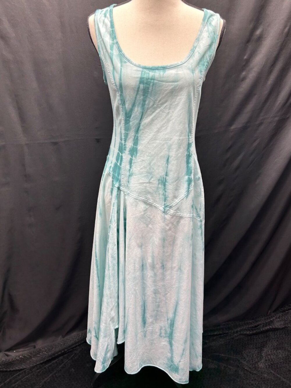 XCVI Dress M Teal Tie-Dye Asymmetrical Hem Made In The USA